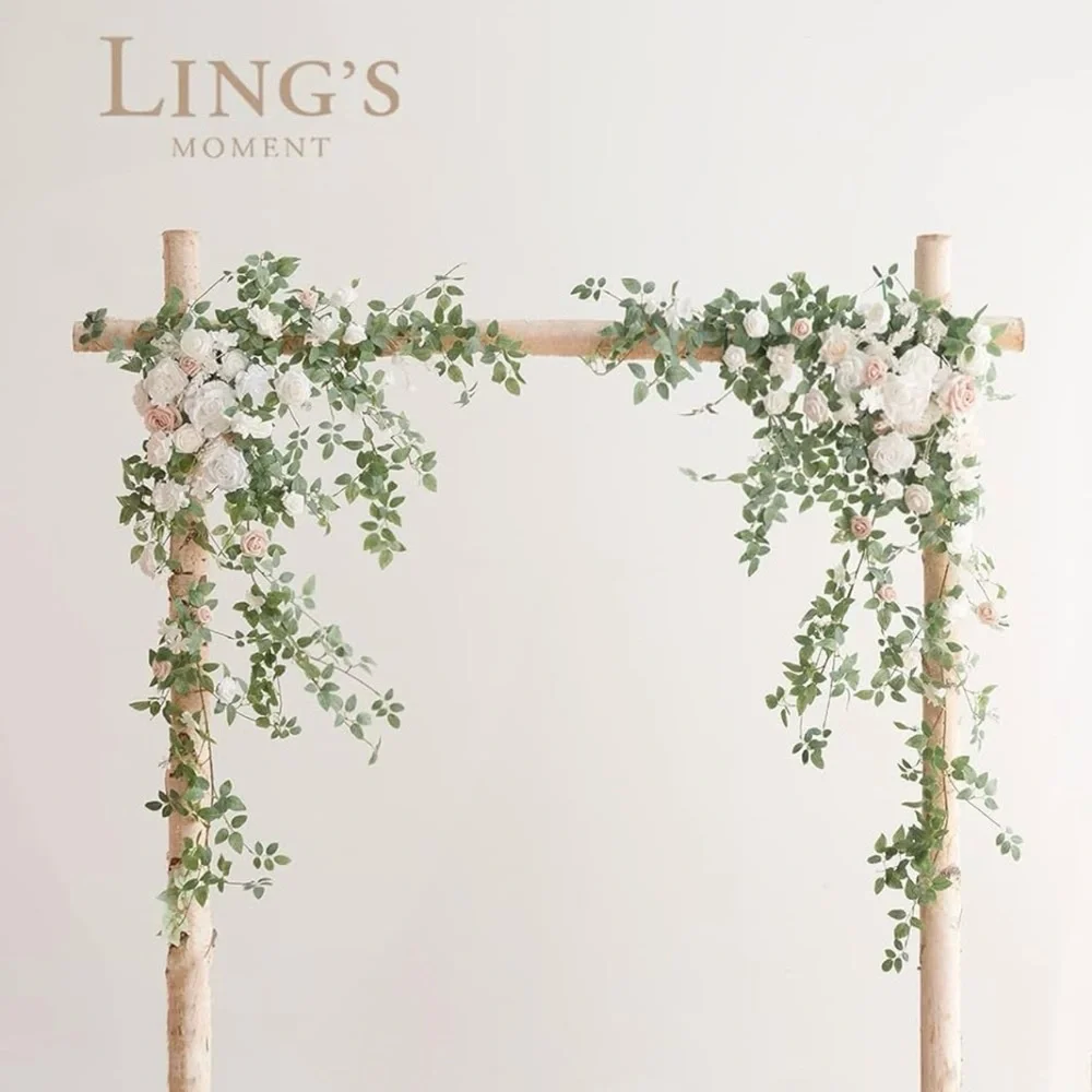 Ling's Moment Flat Arch Florals in 'White & Sage'. Used once indoors-Like New
